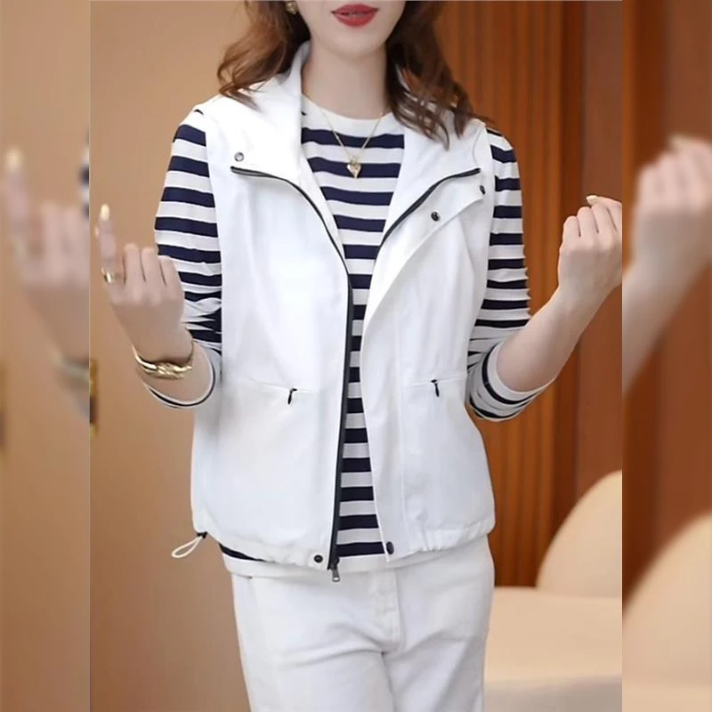 连帽休闲运动风背心马甲女2025年夏季新款时尚百搭无袖外套薄款潮