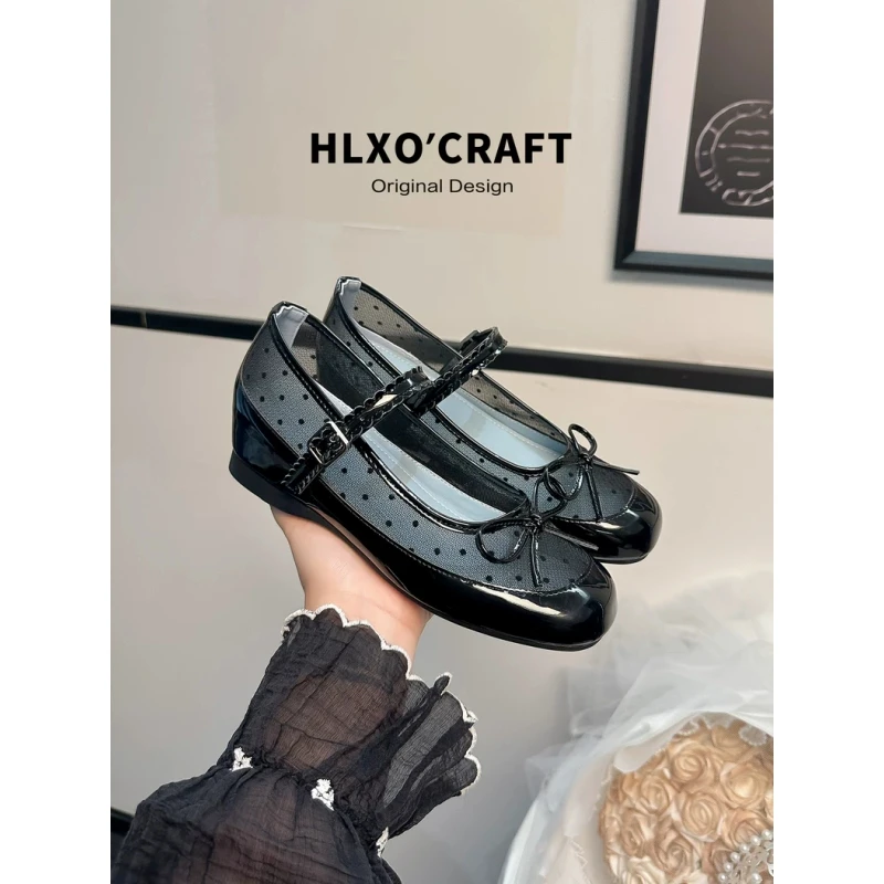真皮~内增高网纱玛丽珍鞋女2025新款仙女风百搭透气方头粗跟单鞋