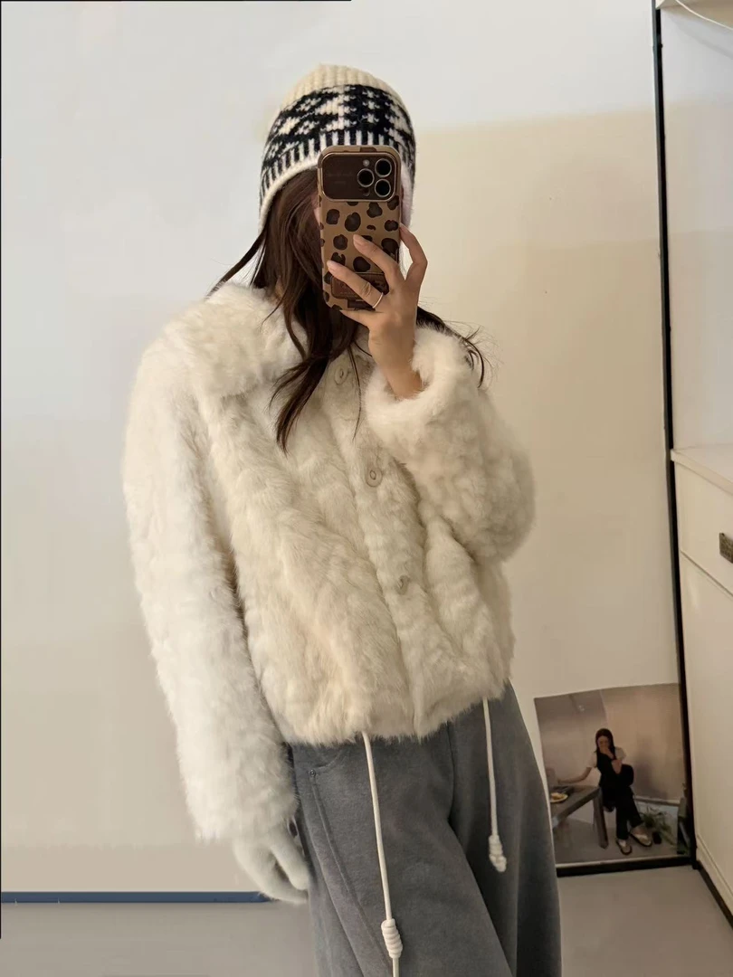 【欧尼家】冬季~韩系皮毛一体外套 衣长53