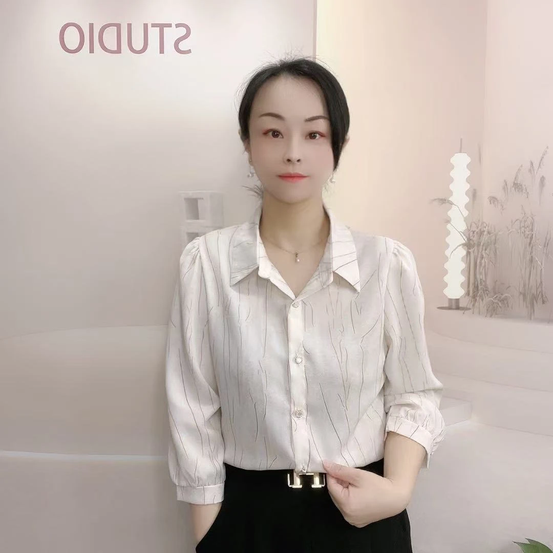 2025夏季新款印花七分袖衬衣时尚气质百搭显瘦衬衫上衣女