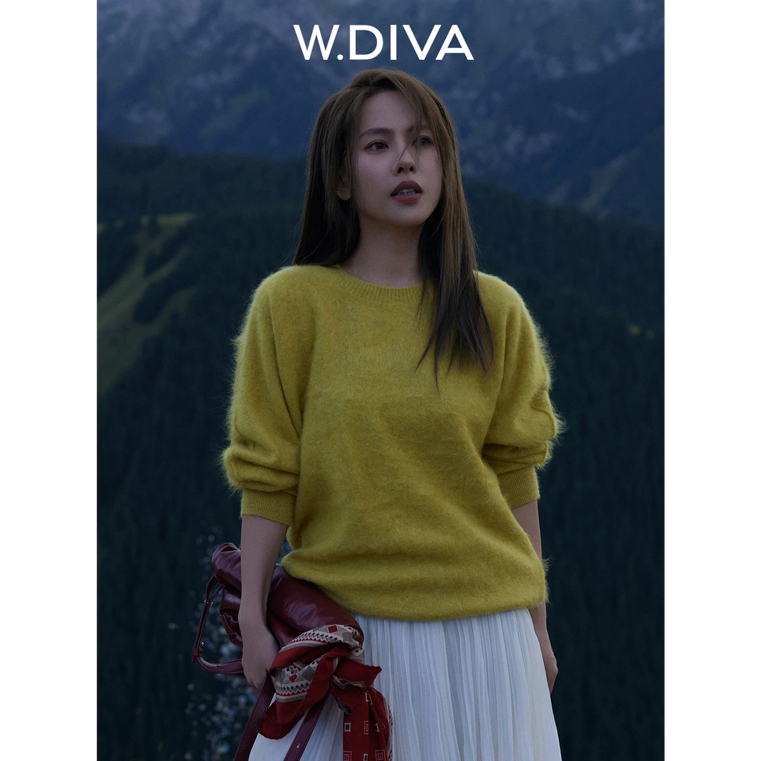 W.Diva【小太阳】秋冬100山羊绒拉毛亲肤套头毛衫慵懒风女53Z212496