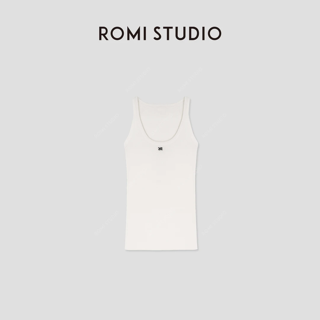 ROMI STUDIO“背心控挚爱”100%精梳棉简约修身刺绣吊带背心M4053