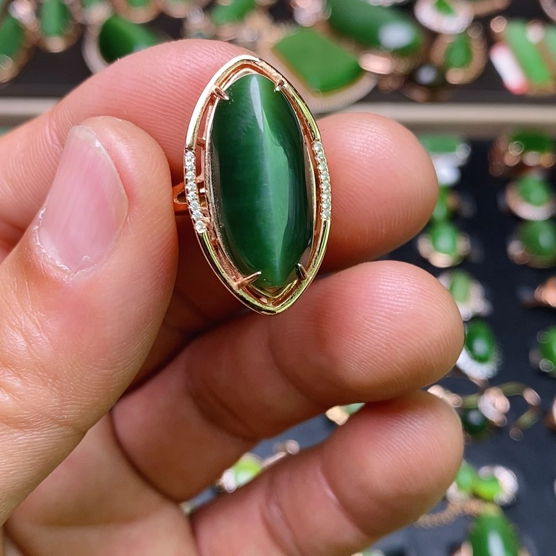 和田玉（碧玉）戒指银S925镶嵌