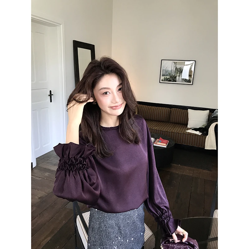 【ALONE SAVOR】龍喜儿优雅晚宴 秋季时尚优雅喇叭袖T恤K157