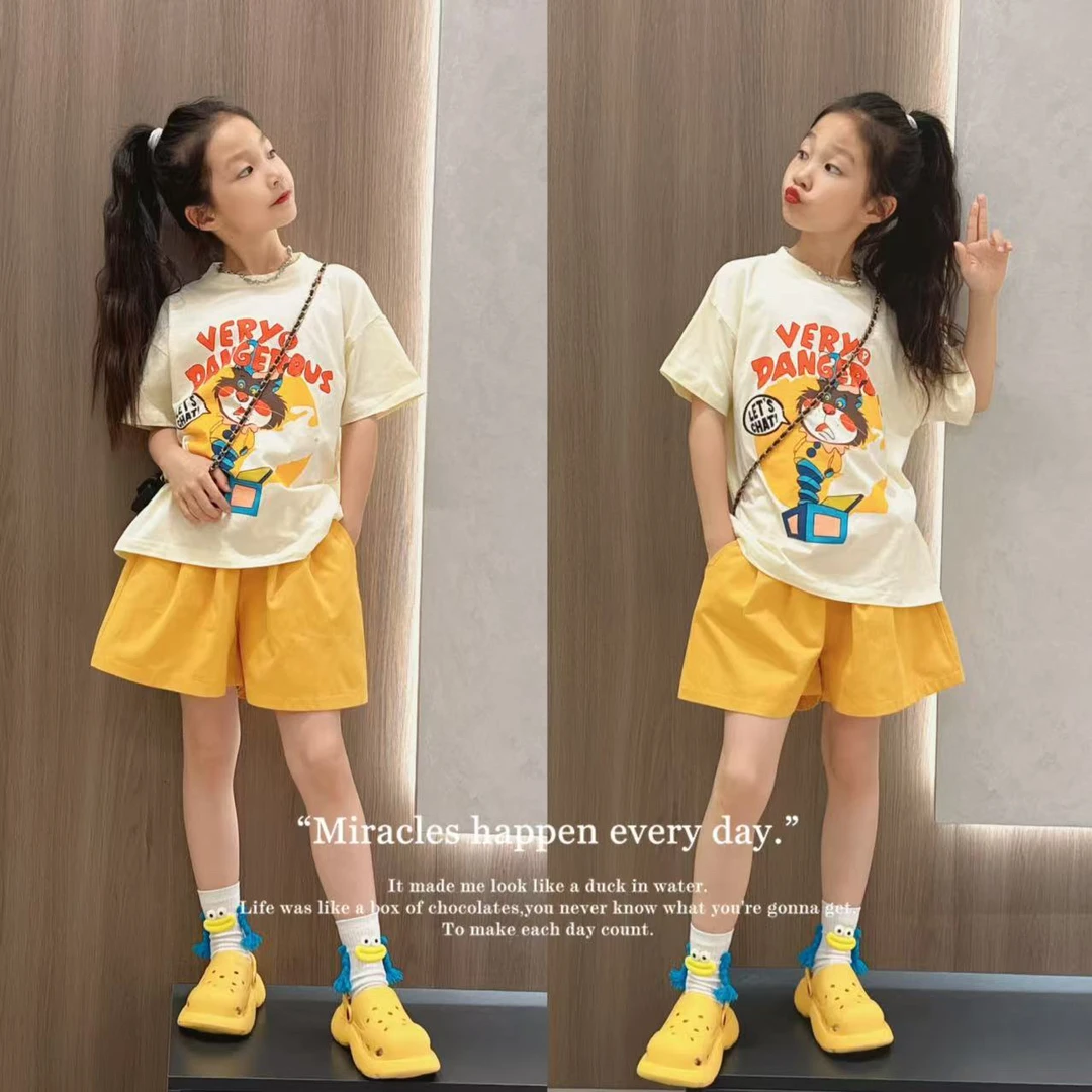 女童夏装套装2025新款洋气女孩短袖中大童夏季短裤休闲运动两件套