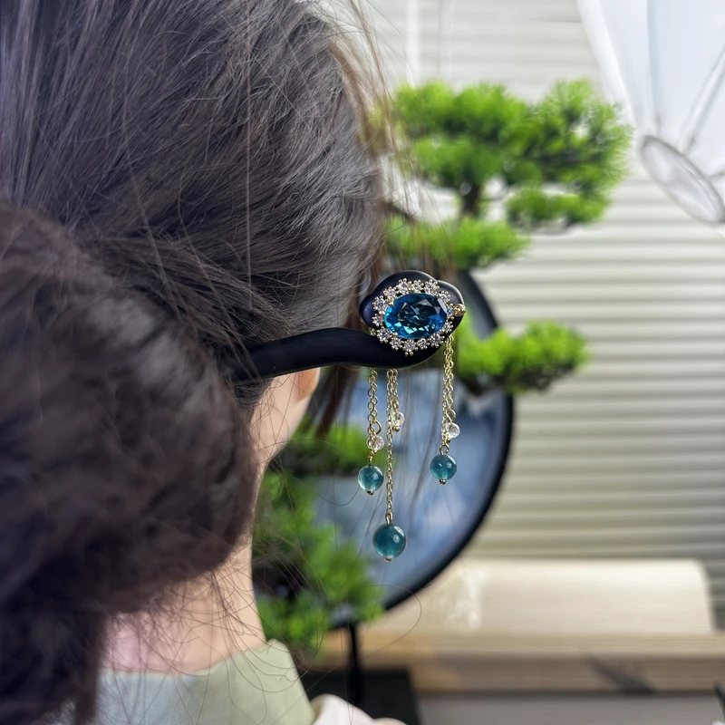 X787恶魔之眼发簪气质手工发饰中式纯手工国风簪子百搭时尚木发簪