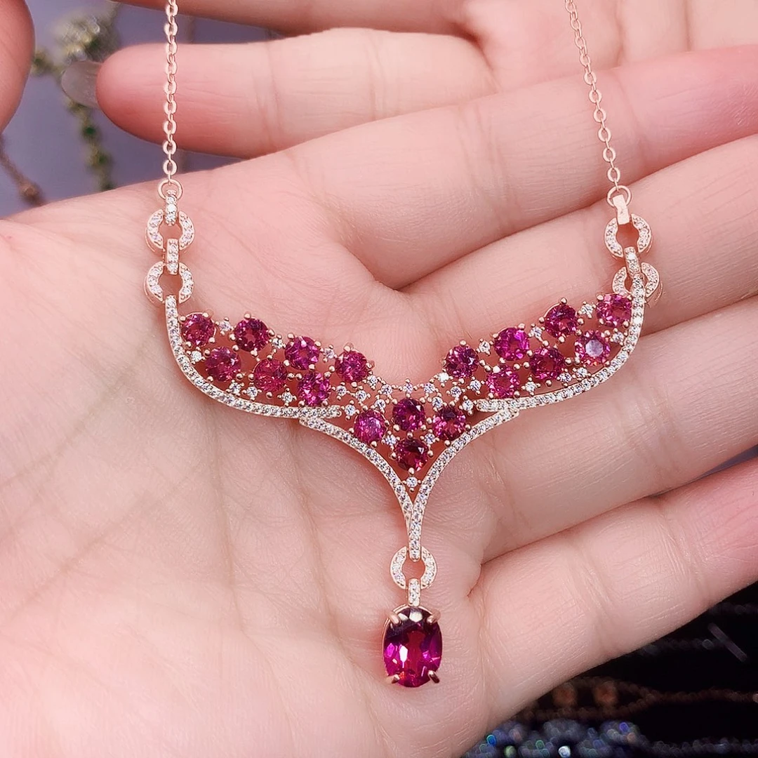 颈饰银S925镶嵌石榴石