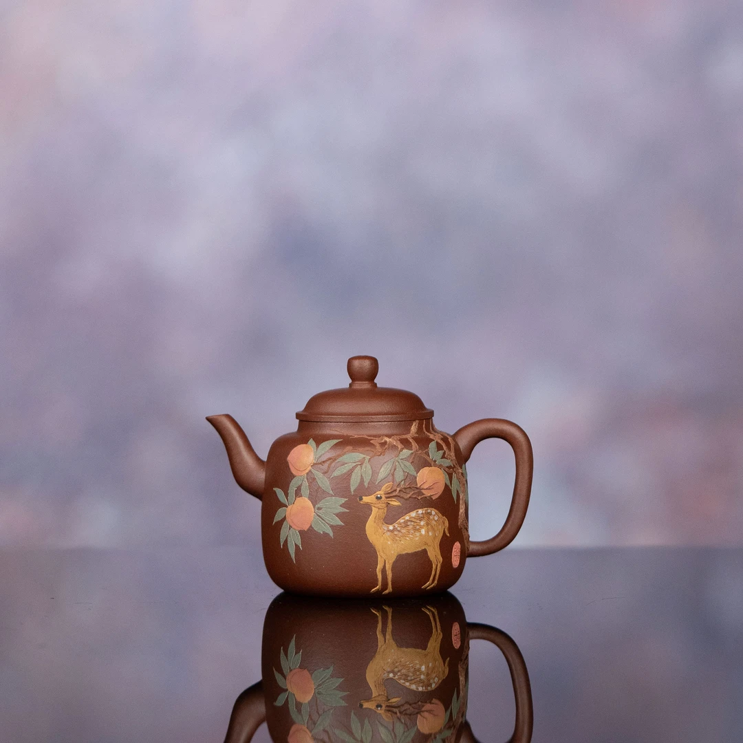 【利贞l桃鹿呈祥-小宫灯】原矿底槽清110cc手工制宜兴紫砂壶XYCL
