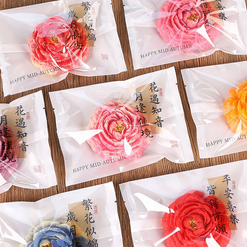 新款牡丹花酥包装袋中式糕点机封袋岁月长安酥饼机封袋烘焙透明