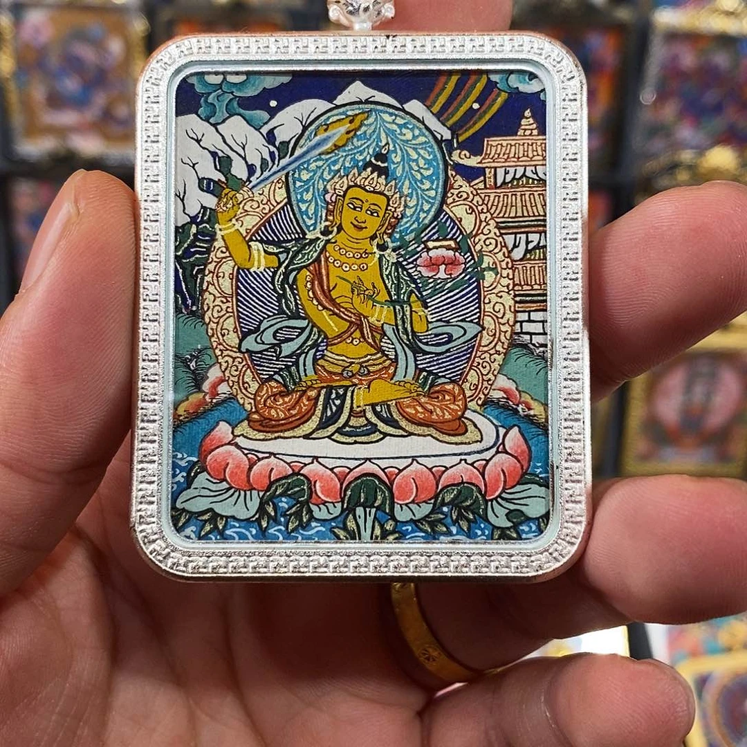 铜铁合金类浮世绘唐卡文殊吊坠