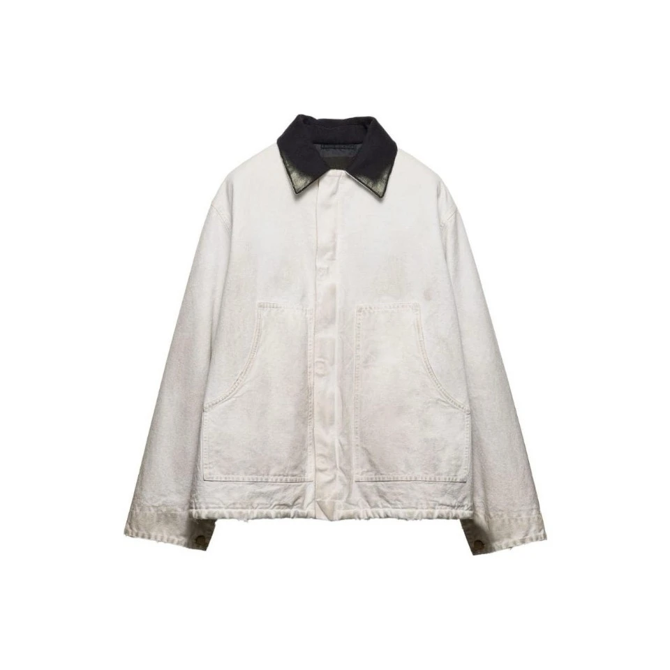 未使用 Prada/普拉达 仿旧效果/鼹鼠皮Logo徽标长袖/夹克外套/M码