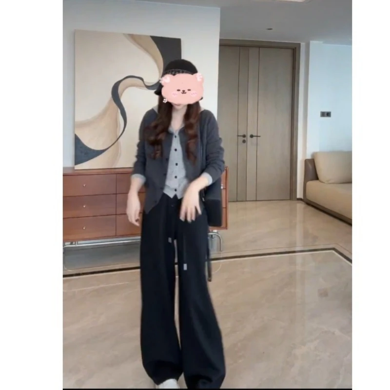 韩系洋气宽松慵懒风假两件针织衫+百搭高腰休闲裤LK2506907