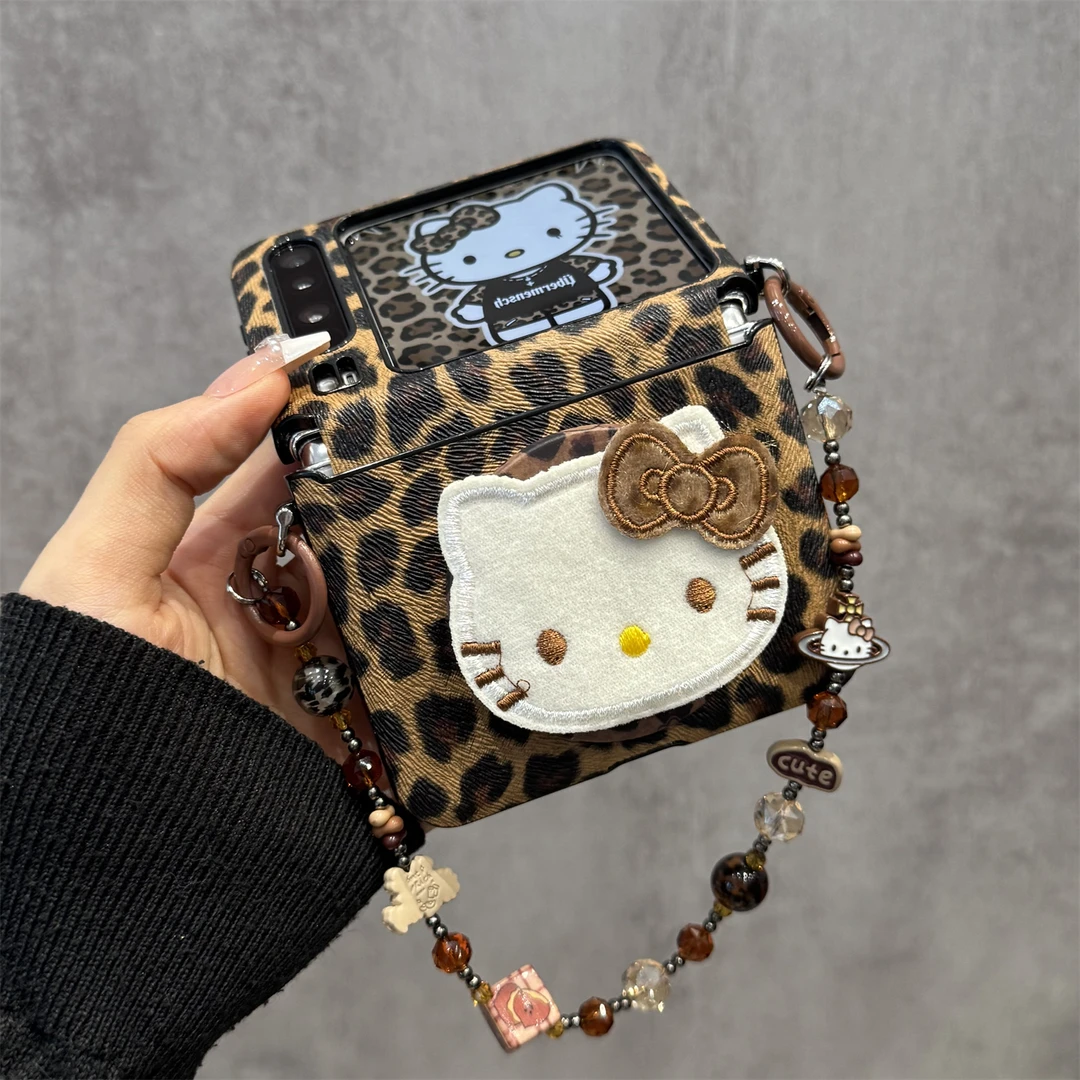 适用华为purax折叠屏手机壳豹纹皮质pocket2毛绒立体kt猫磁吸支架