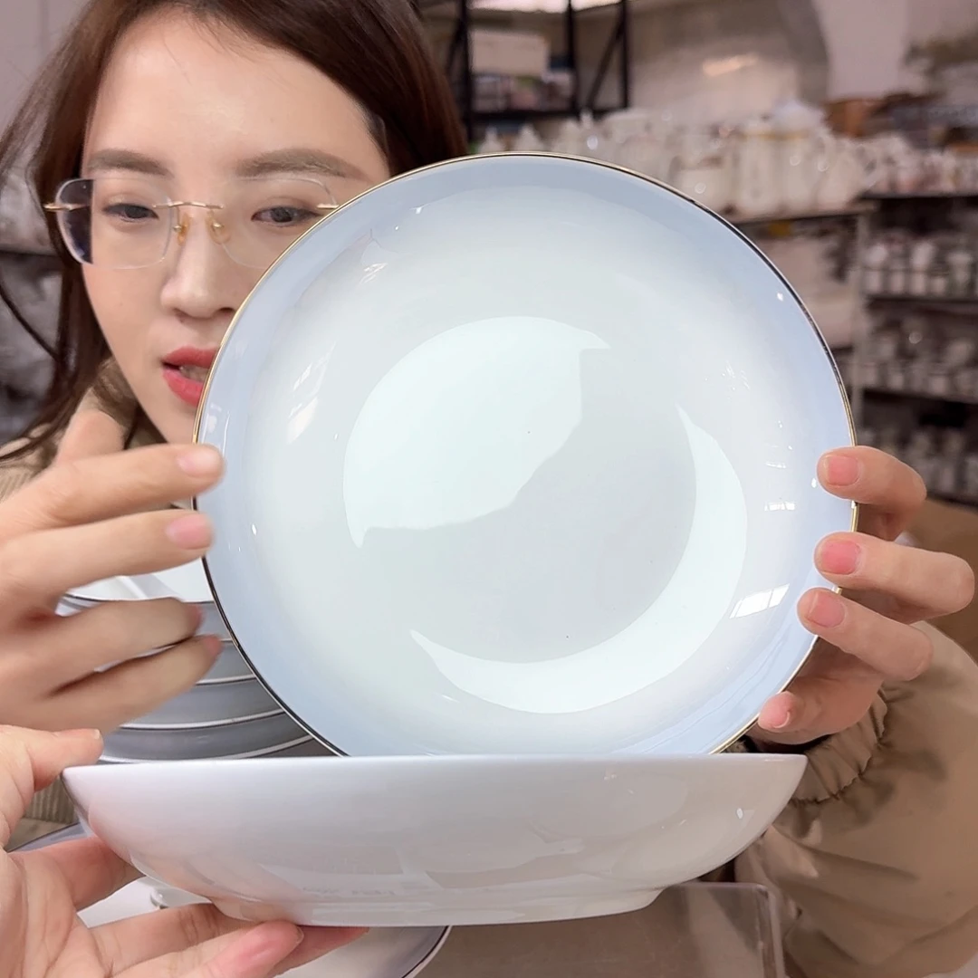 瓷高骨瓷8英寸深盘20*4cm2个外贸骨瓷