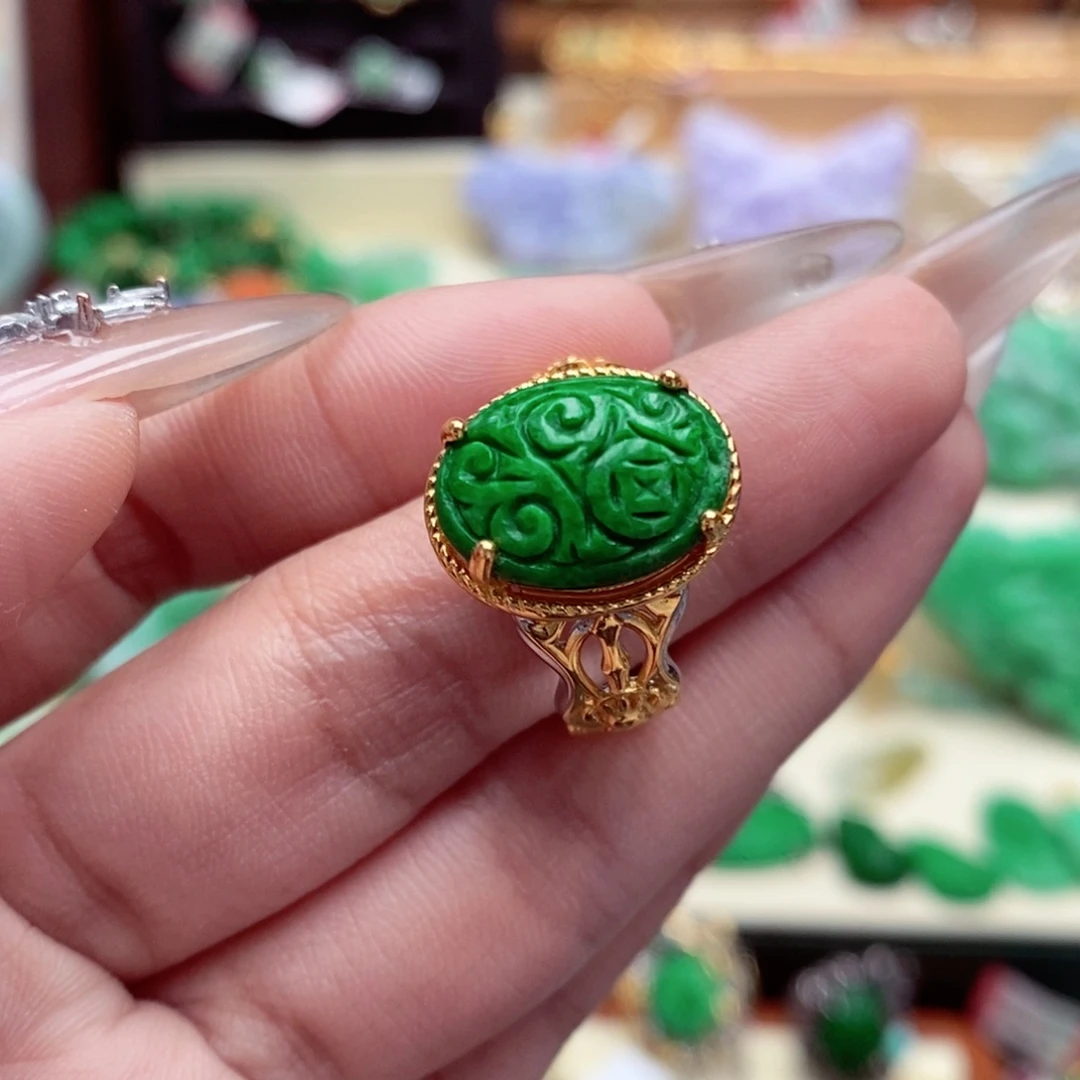 银S925镶嵌戒指翡翠翡翠戒指