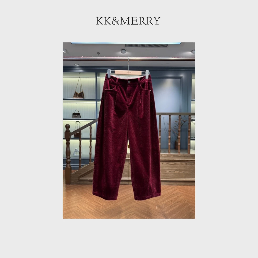 KK&MERRY(哪吒裤)显瘦休闲宽松百搭直筒女灯芯绒休闲裤KDBC0555