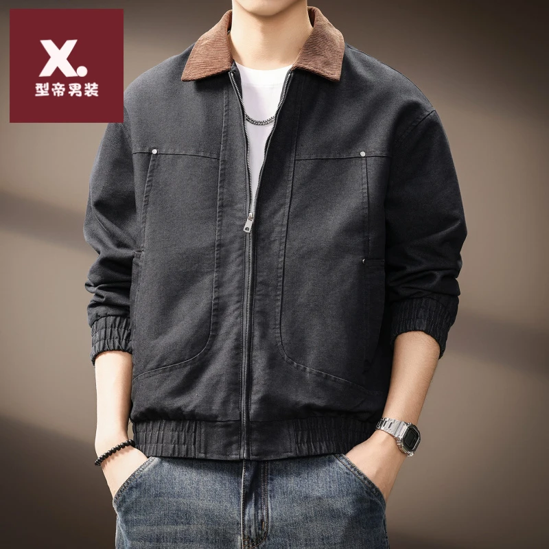 高端莱赛尔重磅珠帆底特律工装外套男士2025秋季新款美式飞行夹克