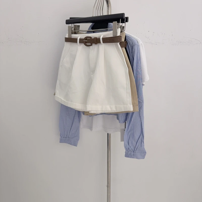 【温翘studio】夏季新款设计感卷边休闲裤女士高腰宽松显瘦A版短裤