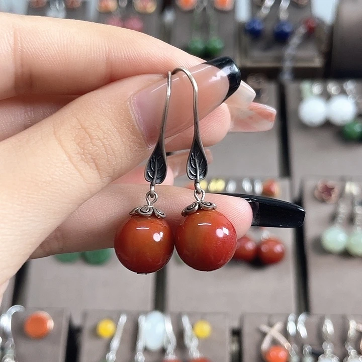 玛瑙/玉髓耳饰银S925镶嵌12左右