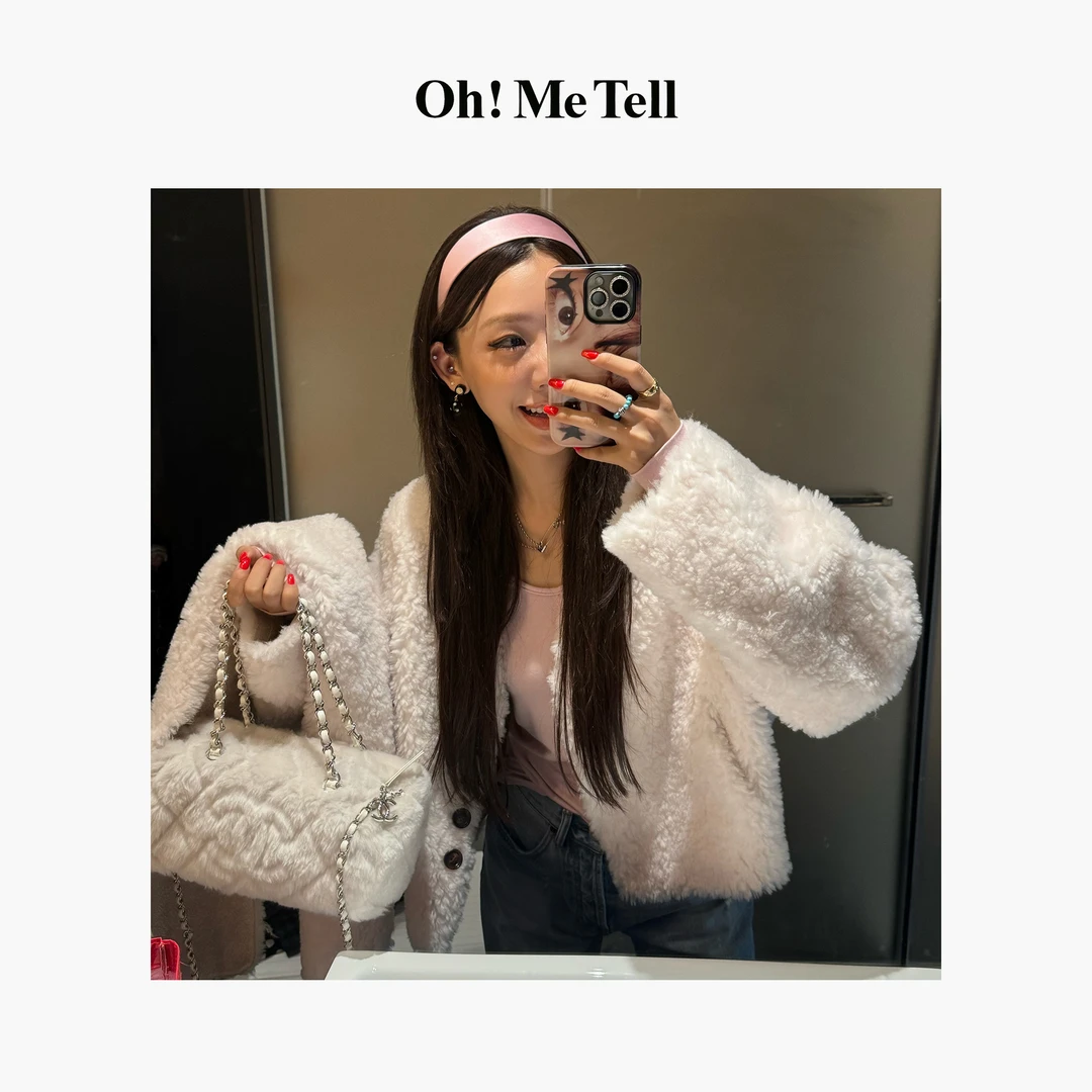Oh！Me Tell【100羊毛/天然牛角扣】V领带围脖皮毛一体皮草短款外套