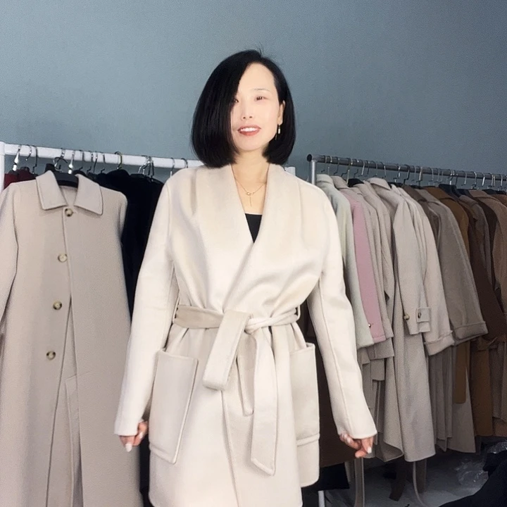 双面呢大衣米色M码