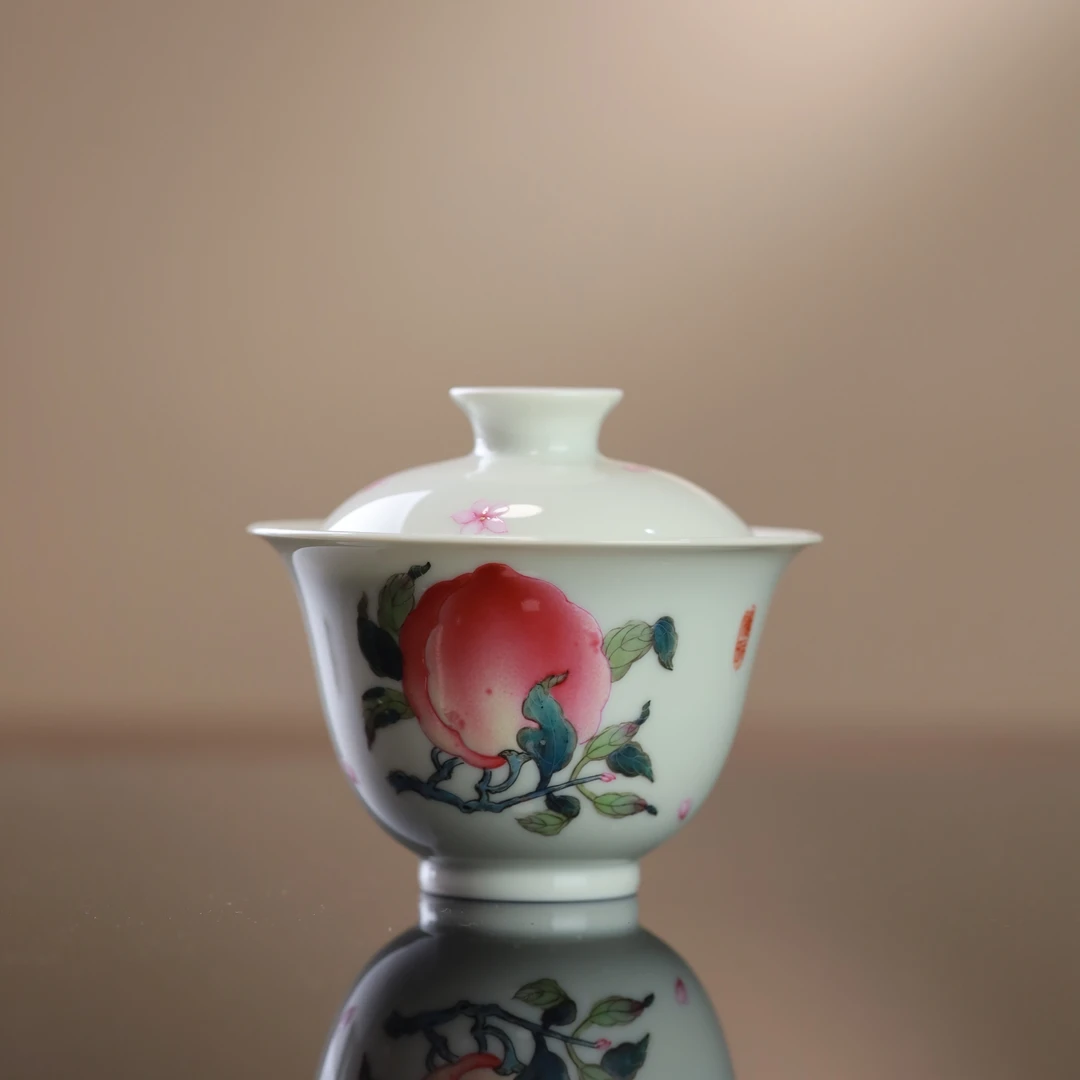 【珽珽溯源】溢珍堂 寿桃小盖碗 家用瓷器茶周边