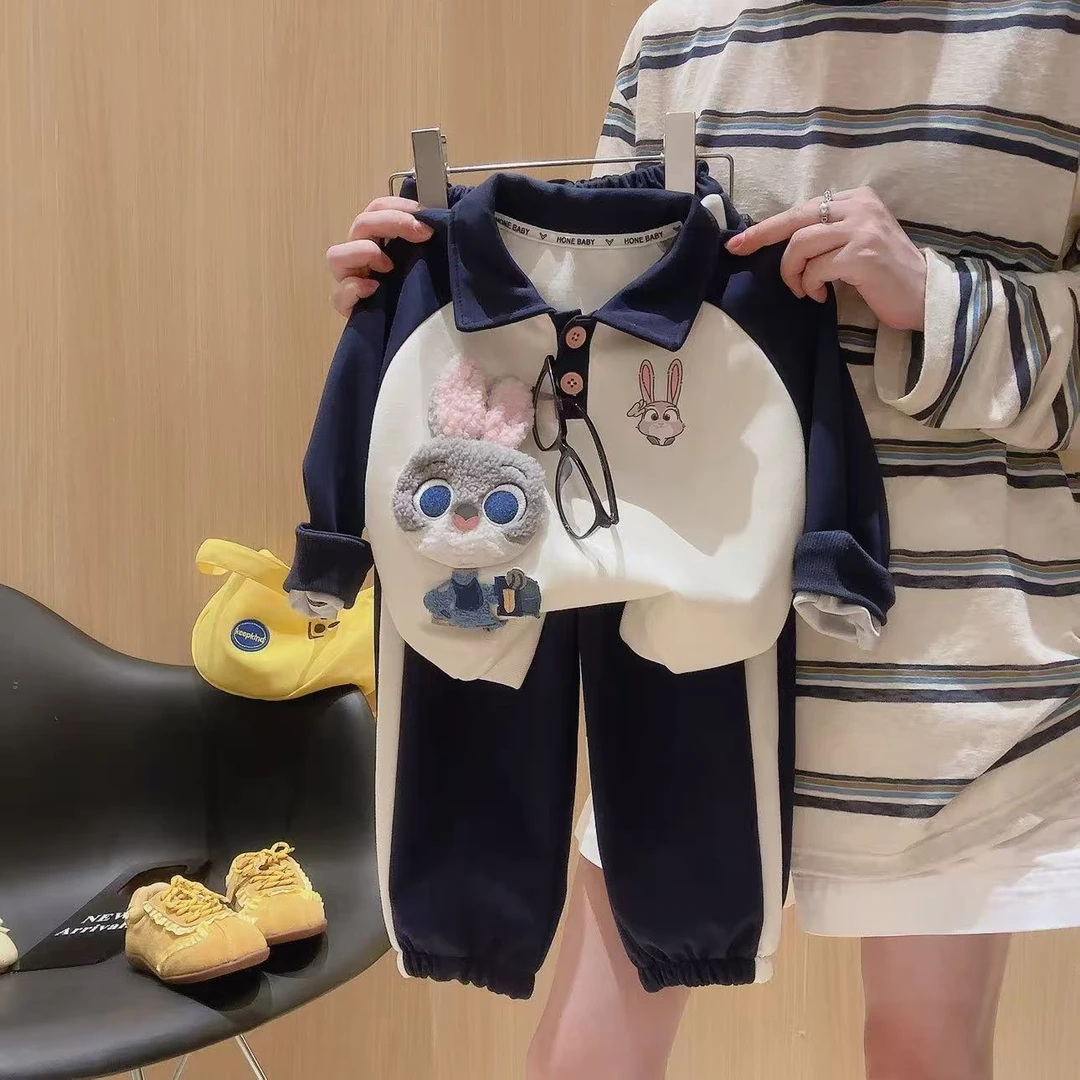 韩版女童兔子警官春秋新款儿童运动休闲洋气卫衣卫裤翻领两件套