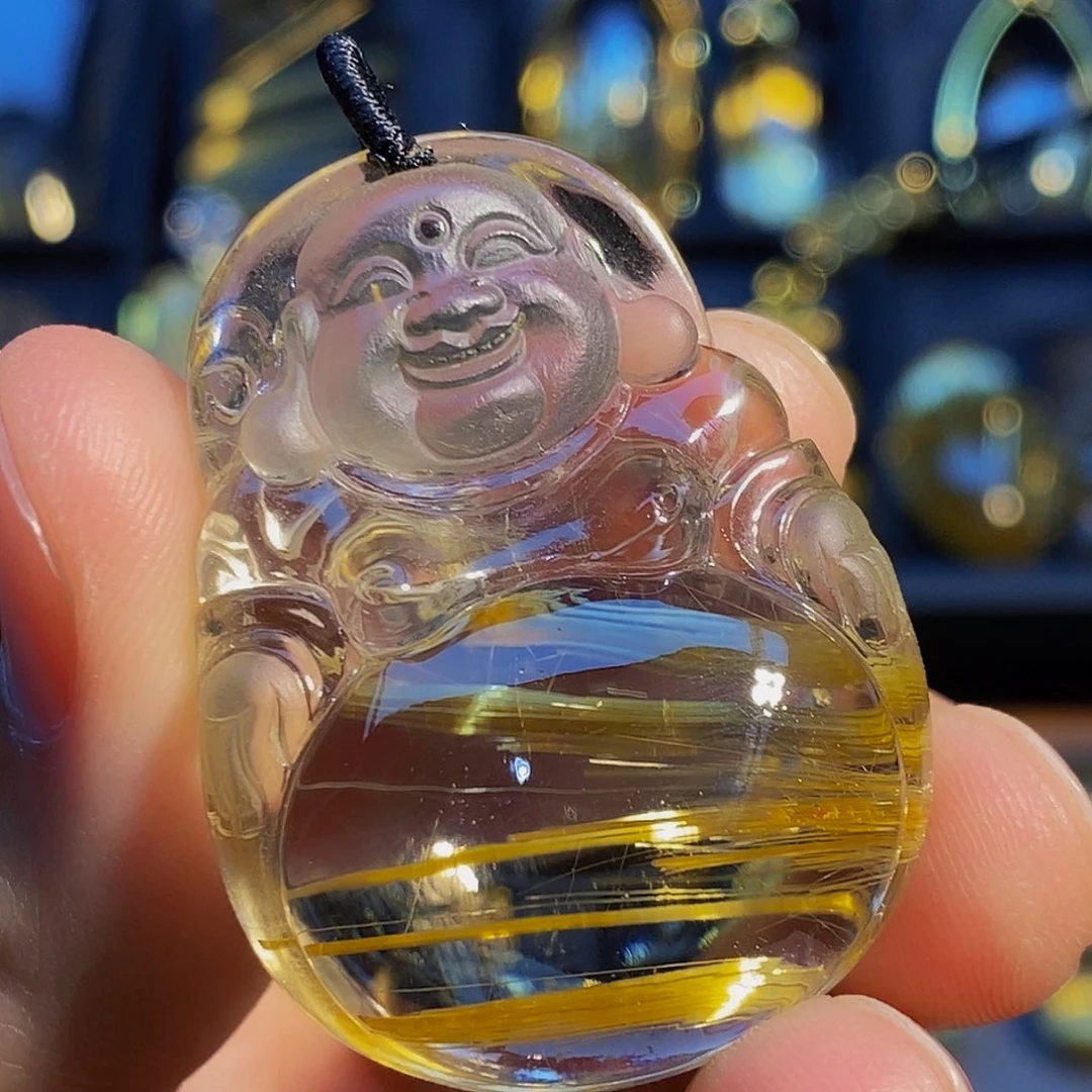 水晶颈饰未镶嵌天然钛晶弥勒佛吊坠