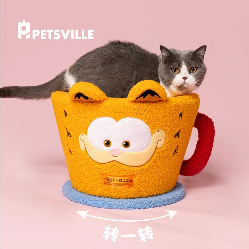 加菲猫可旋转式猫窝猫抓板玩睡一体毛绒保暖舒适剑麻磨爪休息睡觉