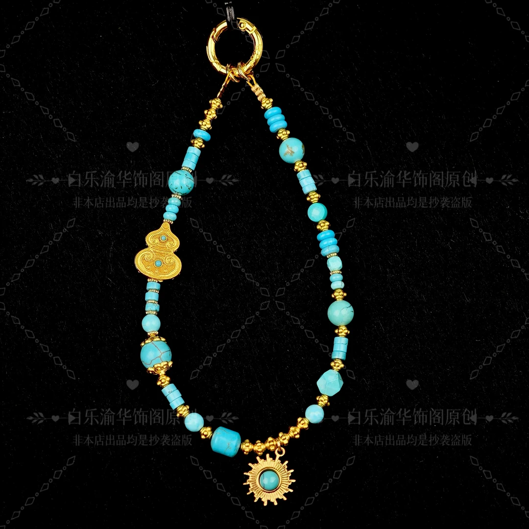 原创绿松手机链招财纳福腕式挂短款时尚手机链