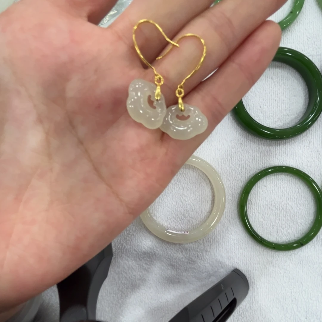 和田玉耳饰银S925镶嵌