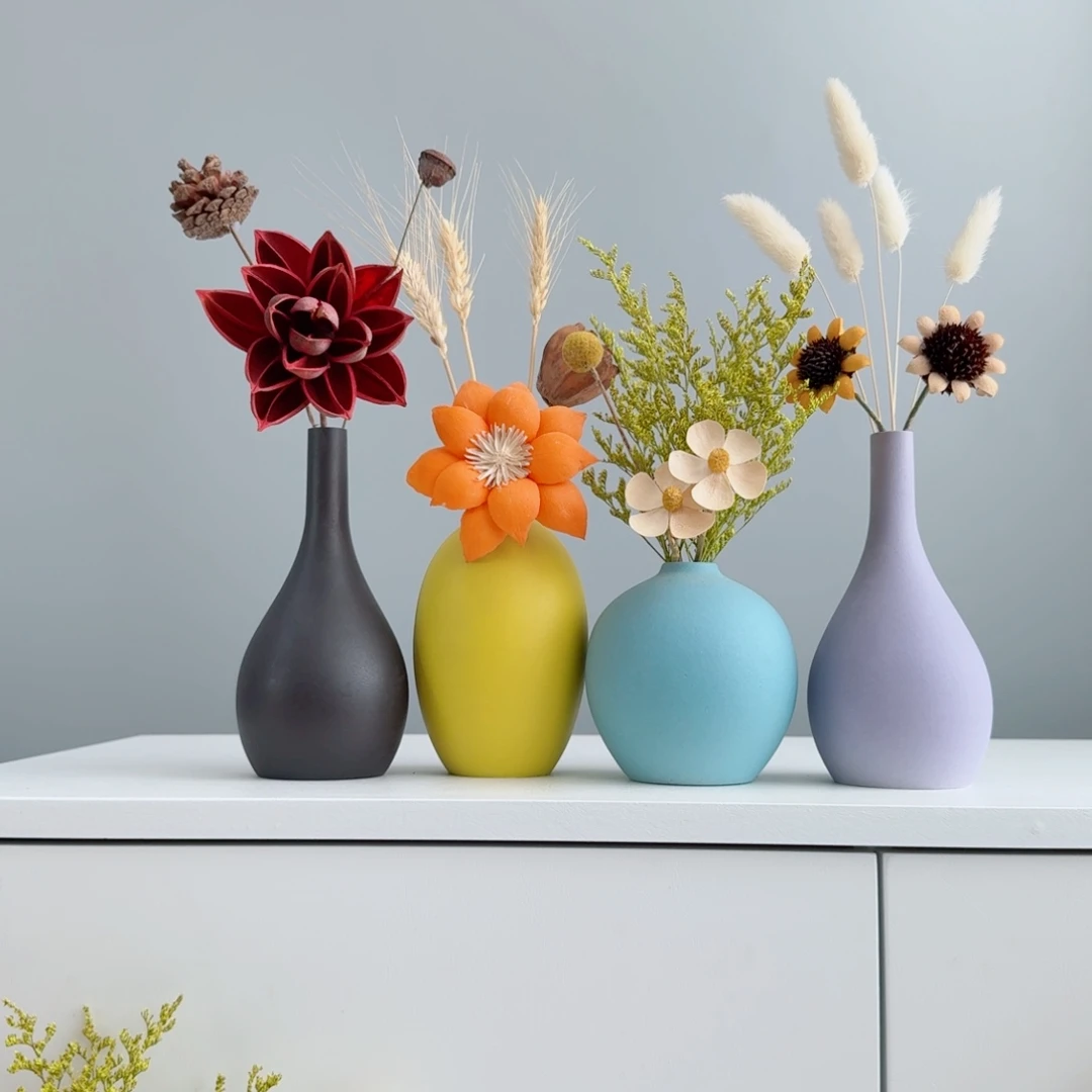 瓷片陶瓷小花瓶含花总高约20-30cm