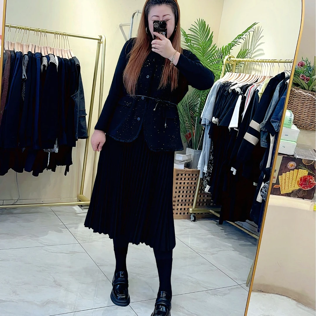 撒银百褶马甲真两件套女 大码显瘦气质时尚休闲百搭女士