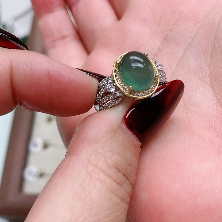 蛇纹石玉戒指银S925镶嵌