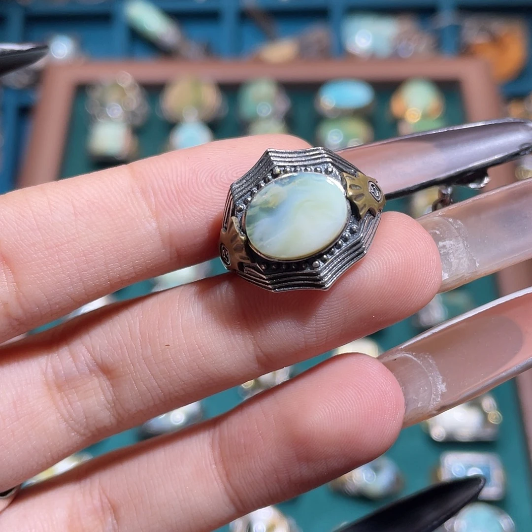 琥珀银S925镶嵌戒指