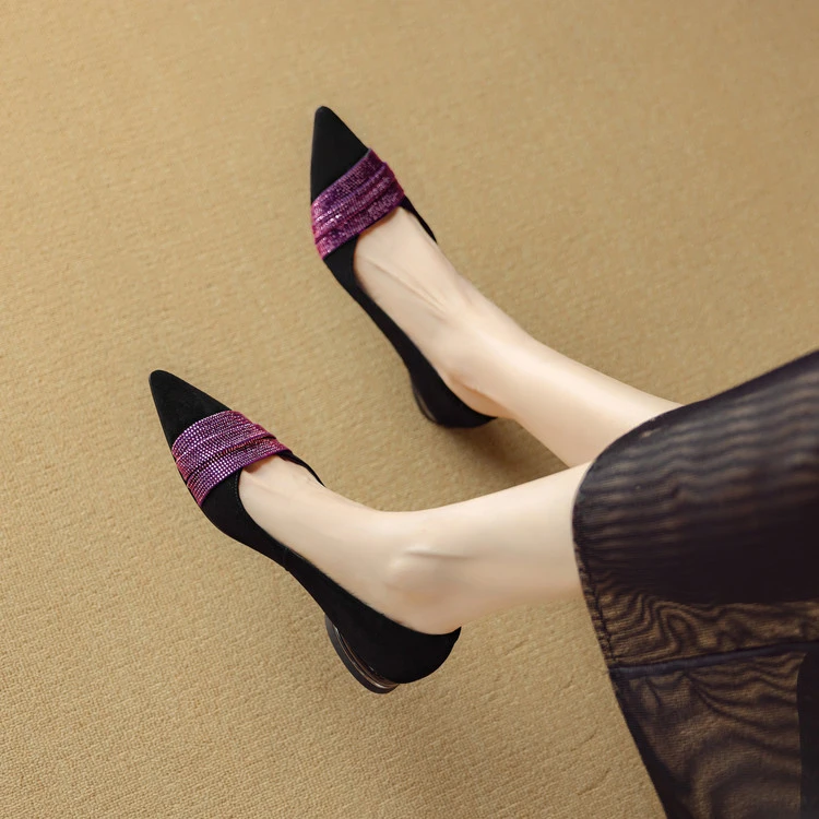 羊翻皮~2cm气质时尚百搭单鞋春秋季软底尖头低跟浅口女士通勤女鞋