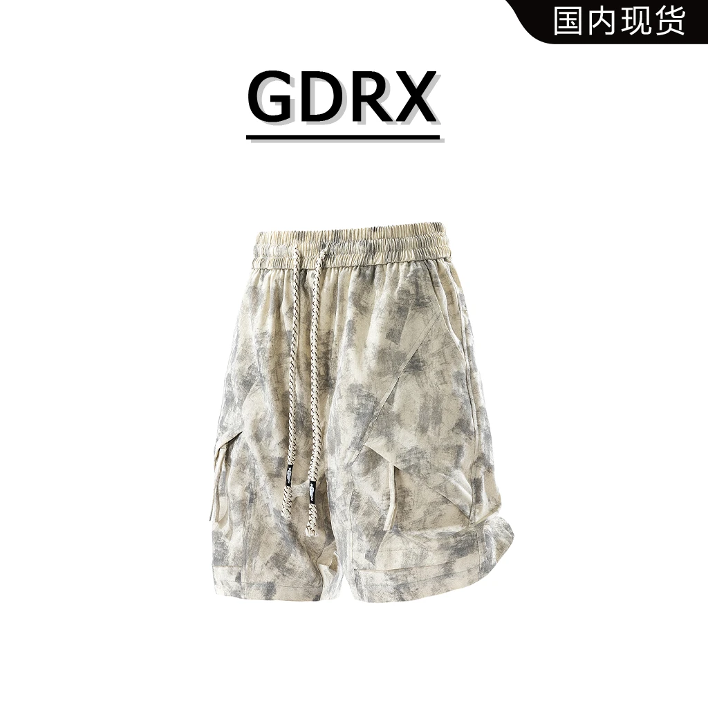 GDRX日系复古扎染工装短裤男款2025夏季高级感宽松休闲五分裤潮牌
