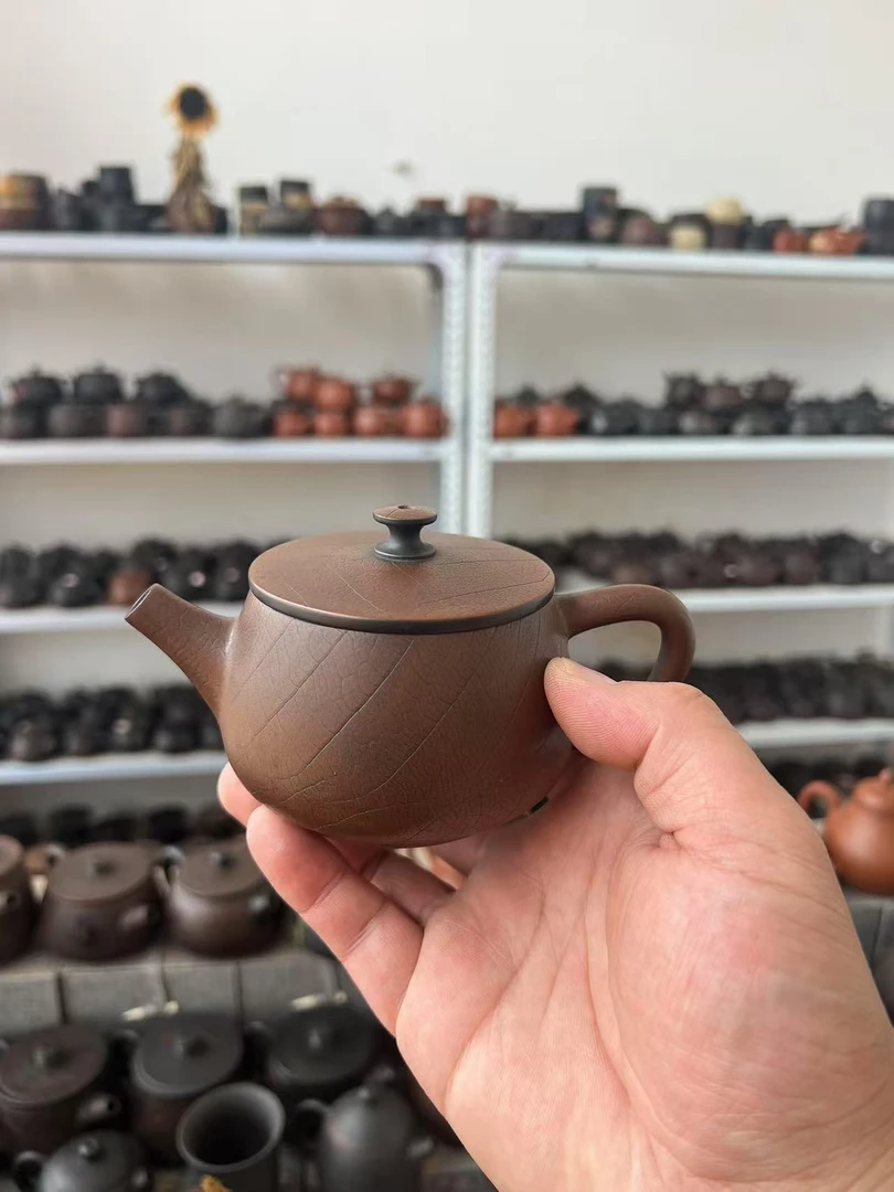 建水紫陶叶脉纹小容量汉瓦壶特价泡茶壶陶瓷紫陶壶泥壶陶壶茶具