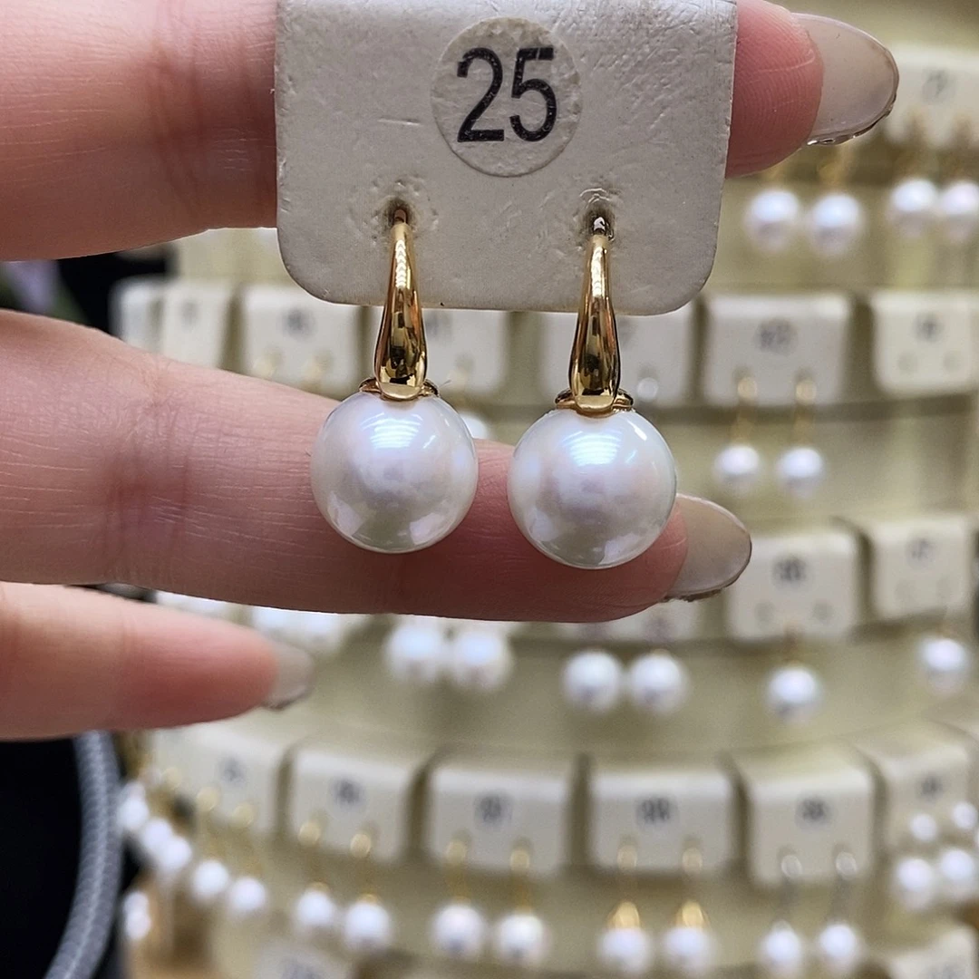 耳饰银S925镶嵌淡水珍珠