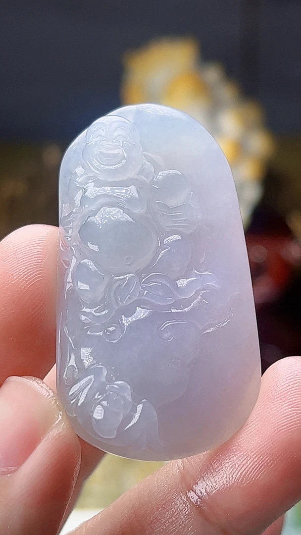 天然缅甸翡翠冰胶弥勒佛毛货买断需抛光尺寸高48宽27厚9