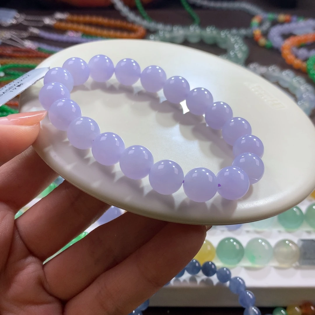 翡翠未镶嵌手链胶润细腻满色紫卡10