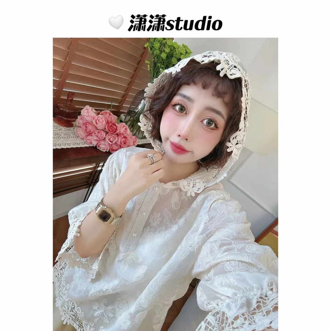【塞纳河畔】潇潇重工定制刺绣面料超美大帽子中袖韩版衬衣XW0070