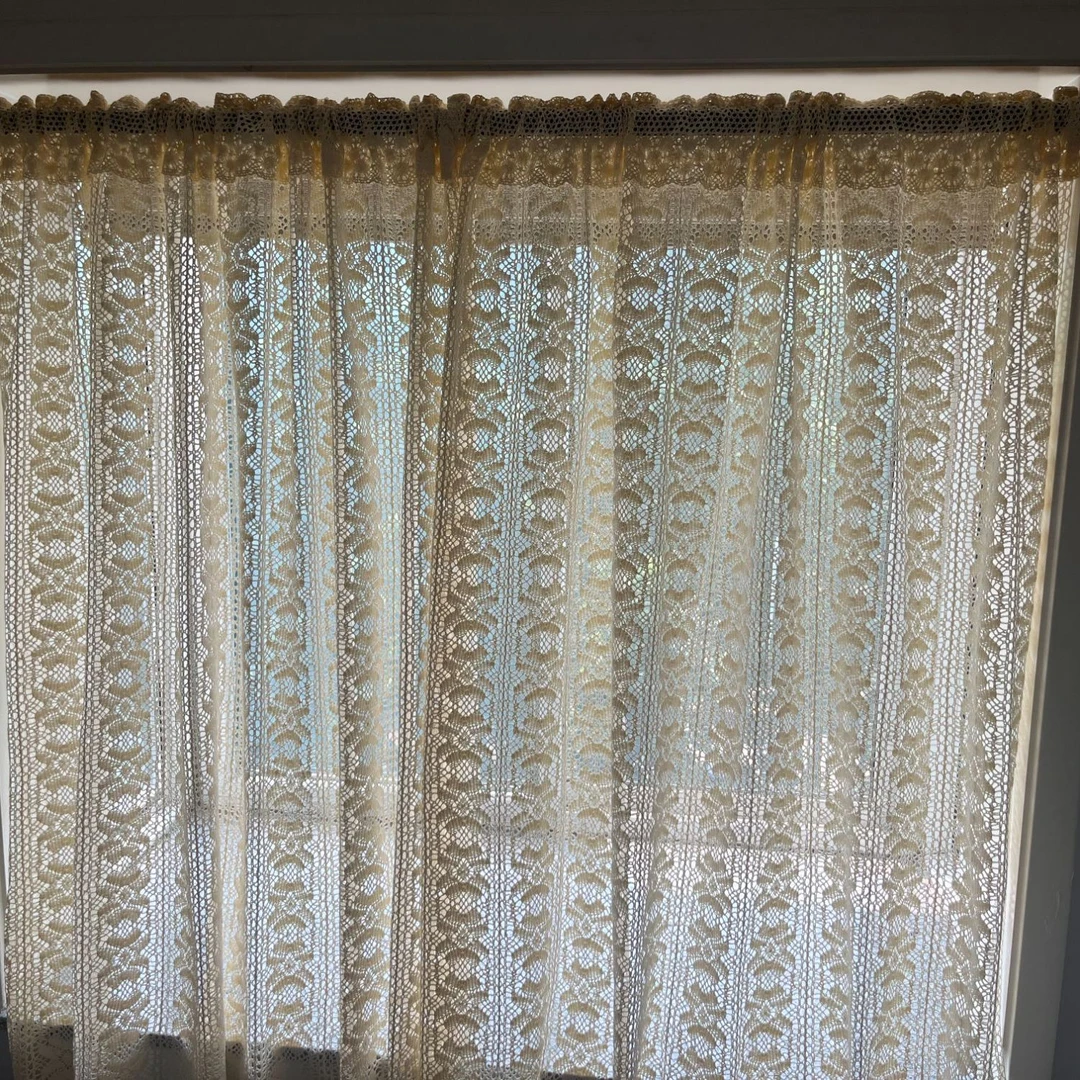 米色（宽140*高180厘米）（140*240厘米）钩花门帘窗帘