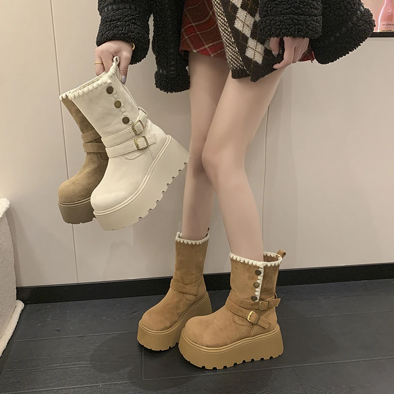 厚底两穿时装靴女2025秋冬季新款显瘦堆堆靴小个子增高勃肯中筒靴