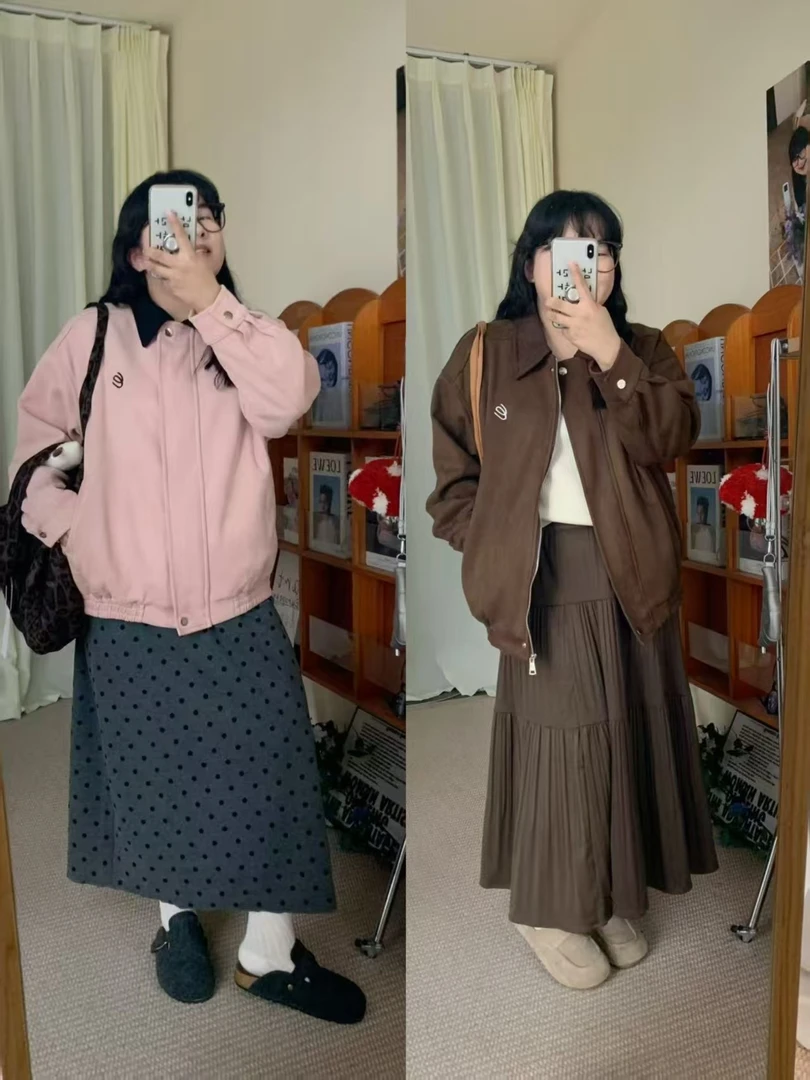 甜美风翻领休闲夹克上衣女秋季小众设计感宽松美式外套