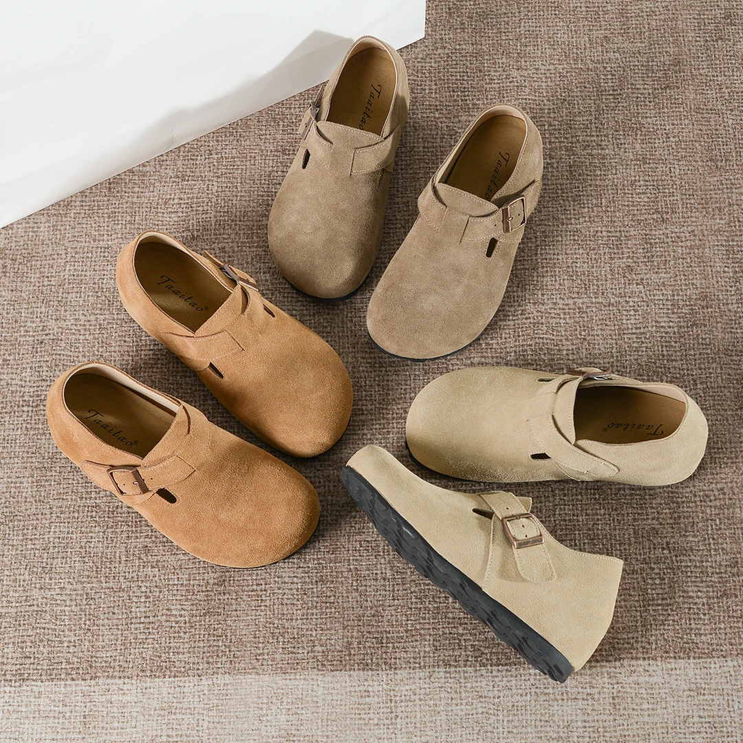 内增高5CM勃肯鞋女2025春季牛皮一脚蹬外穿小个子厚底复古穆勒鞋