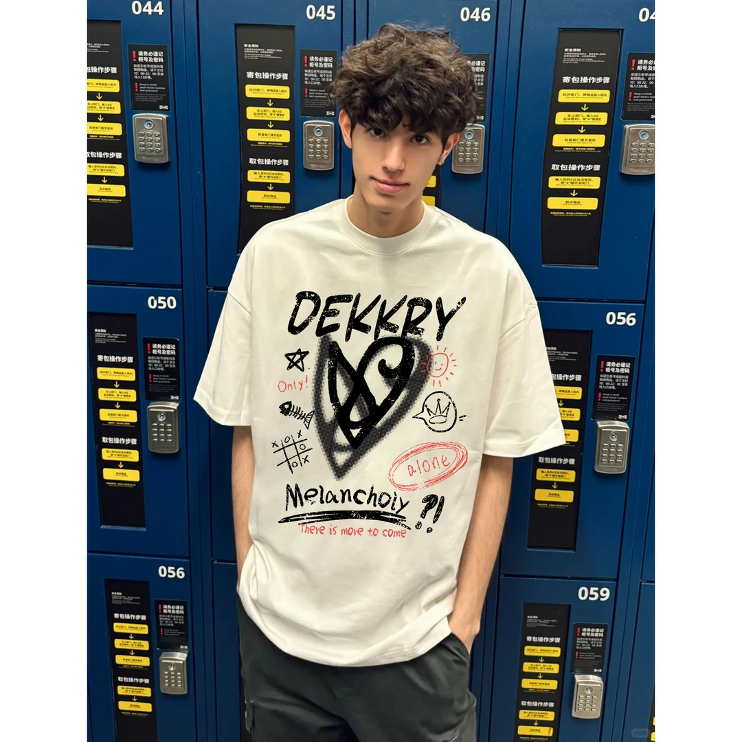 100%纯棉美式潮牌复古字母印花短袖T恤男女夏季宽松休闲情侣上衣