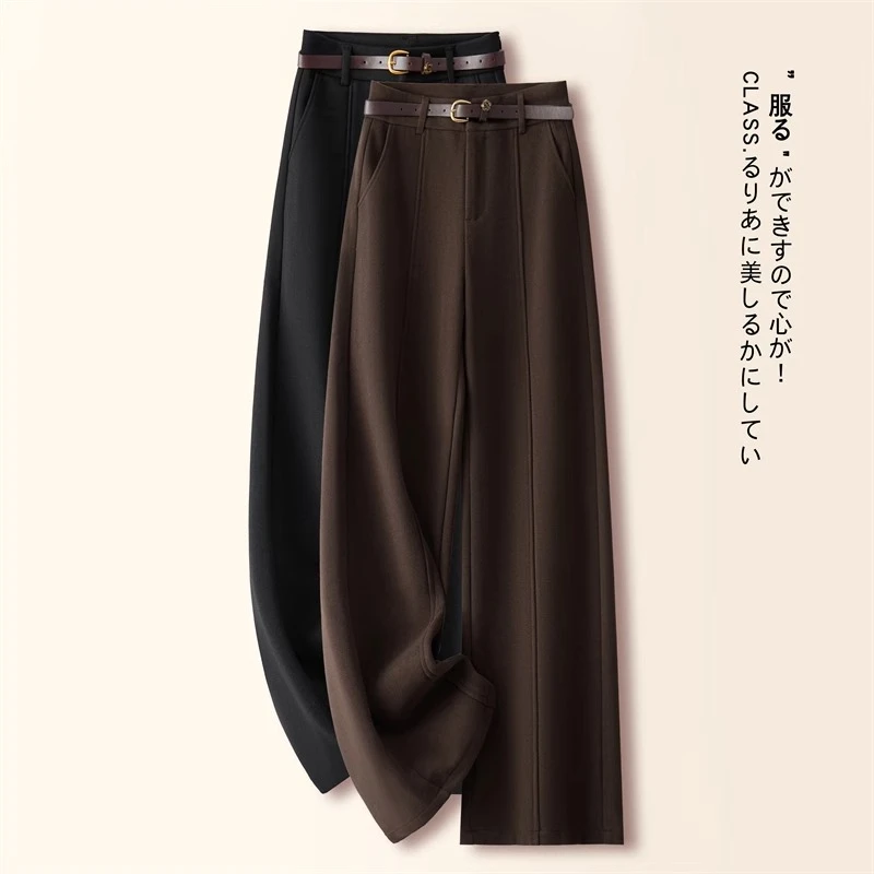 窄版阔腿裤女加绒休闲裤高腰显瘦宽松西装裤2025新款毛呢直筒裤子