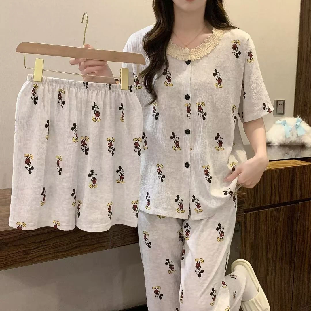 1036*云朵绵三件套短袖短裤长裤可爱卡通睡衣少女家居服套装