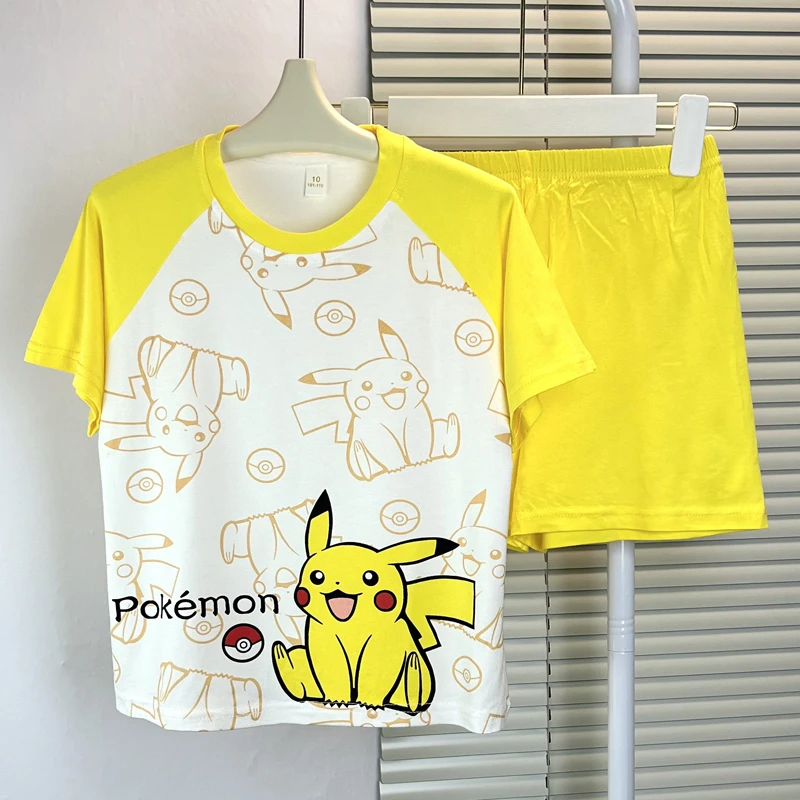男童儿童睡衣夏季莫代尔薄款短袖短裤冰丝套装卡通皮卡丘2025新款